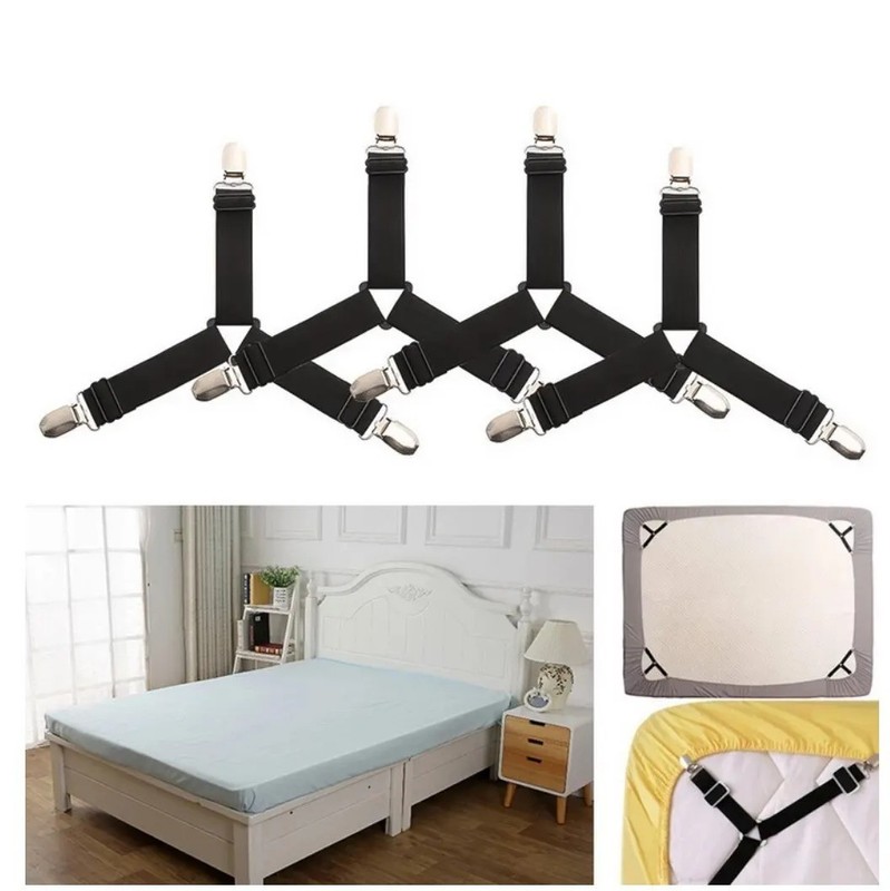 4 Pack Adjustable Bed Sheet Holder Straps Fitted Sheet Clips Fasteners Grips gallery