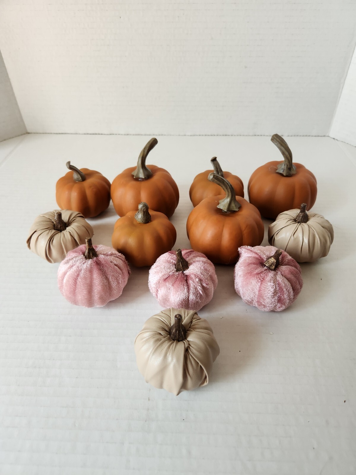 Miniature Pumpkin Fall Decoration Faux Leather Velvet Foam Craft Pink Beige gallery