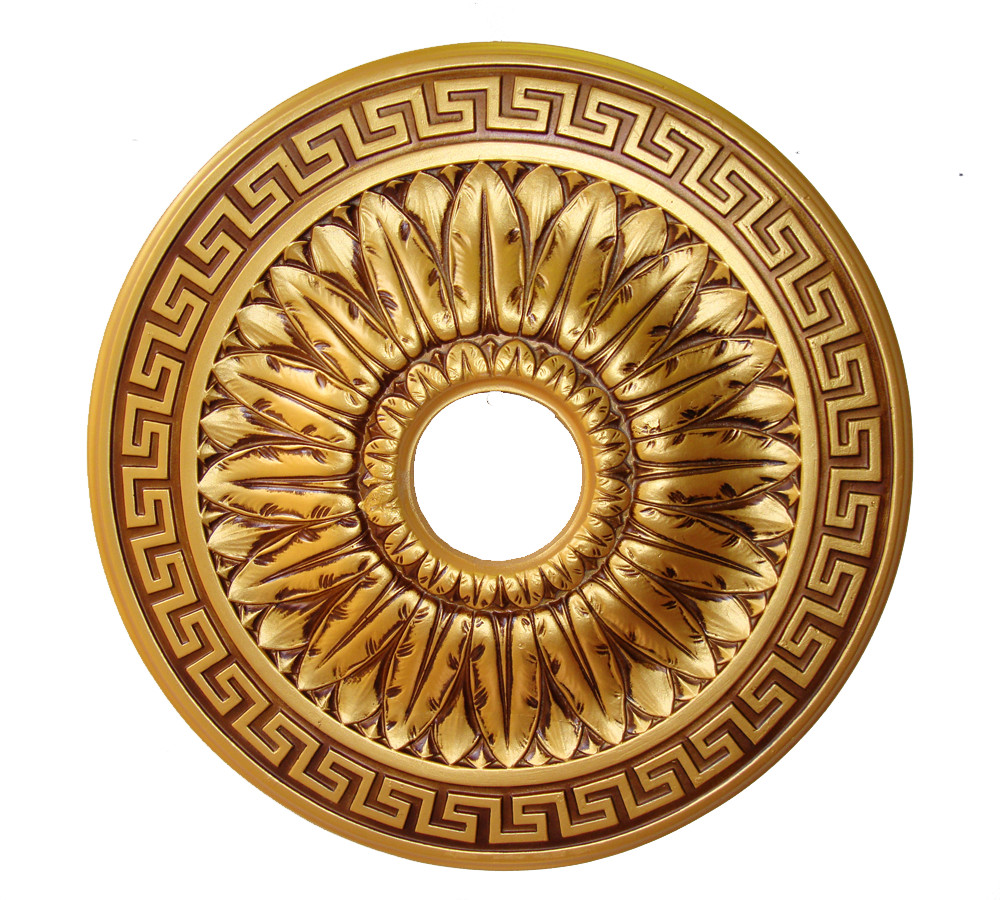 18" ROUND CHANDELIER CEILING MEDALLION ANTIQUE GOLD GREEK KEY FOYER DINING ROOM gallery