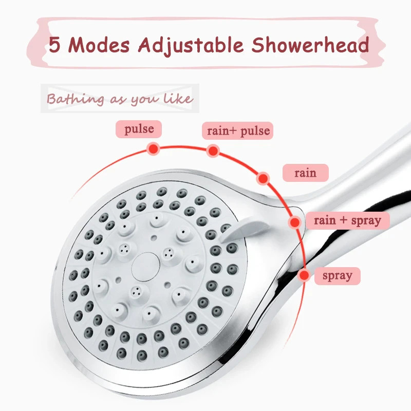 High Pressure Shower Head 5 Settings Handheld Shower Heads Spray With 5 FT Hose gallery