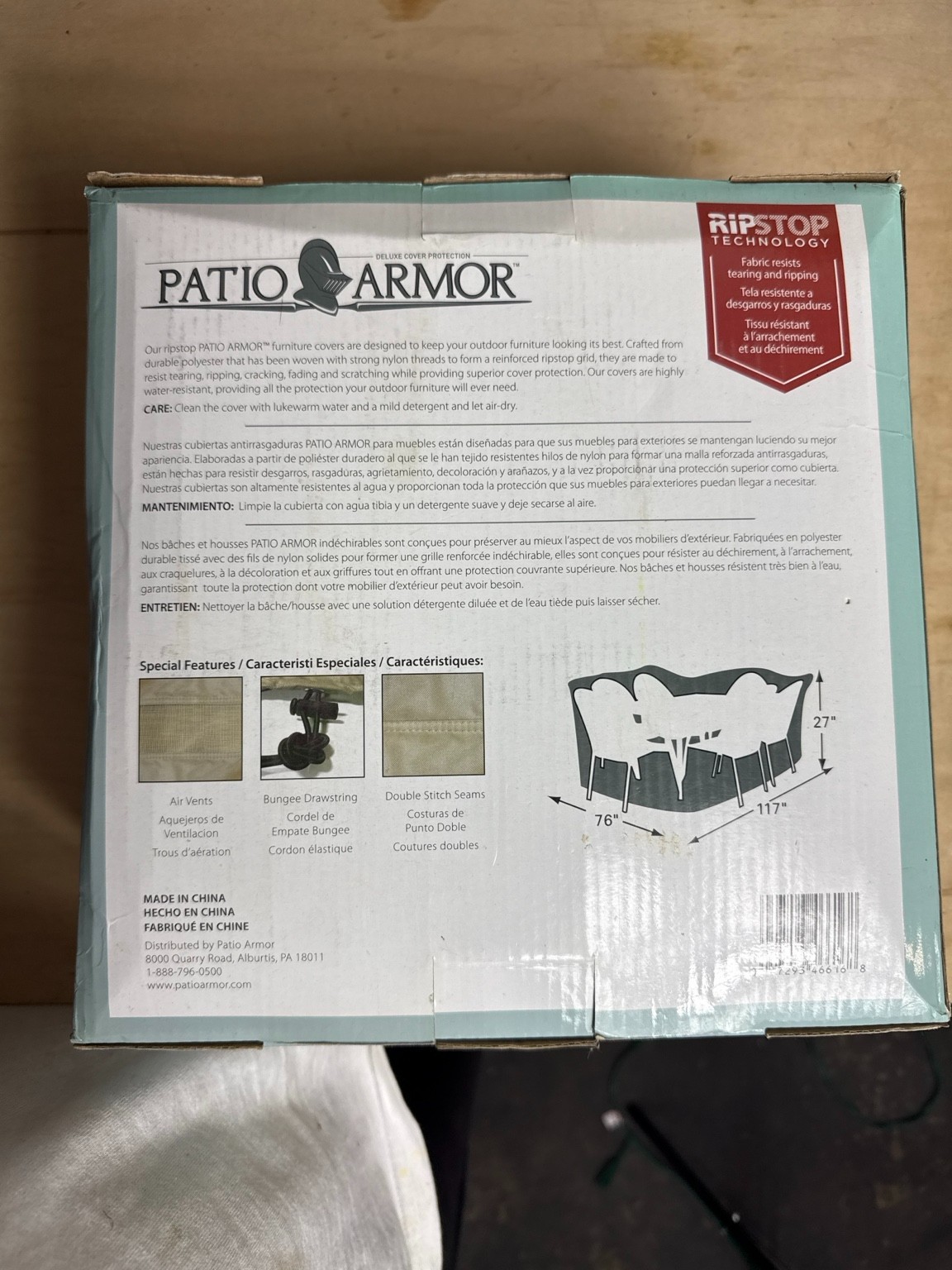 Patio Armor Deluxe Rectangular Patio Table Chair Set Cover 117x76x27 Ripstop SF4 gallery