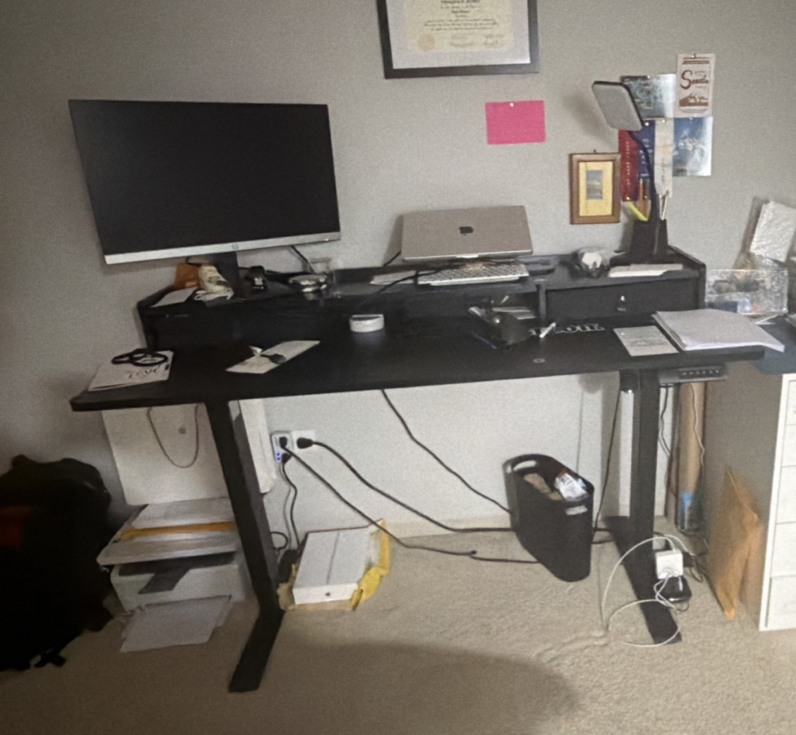 Black Metal Adjustable Standing Desk 53x23x25in for Home Office, Matte Finish gallery