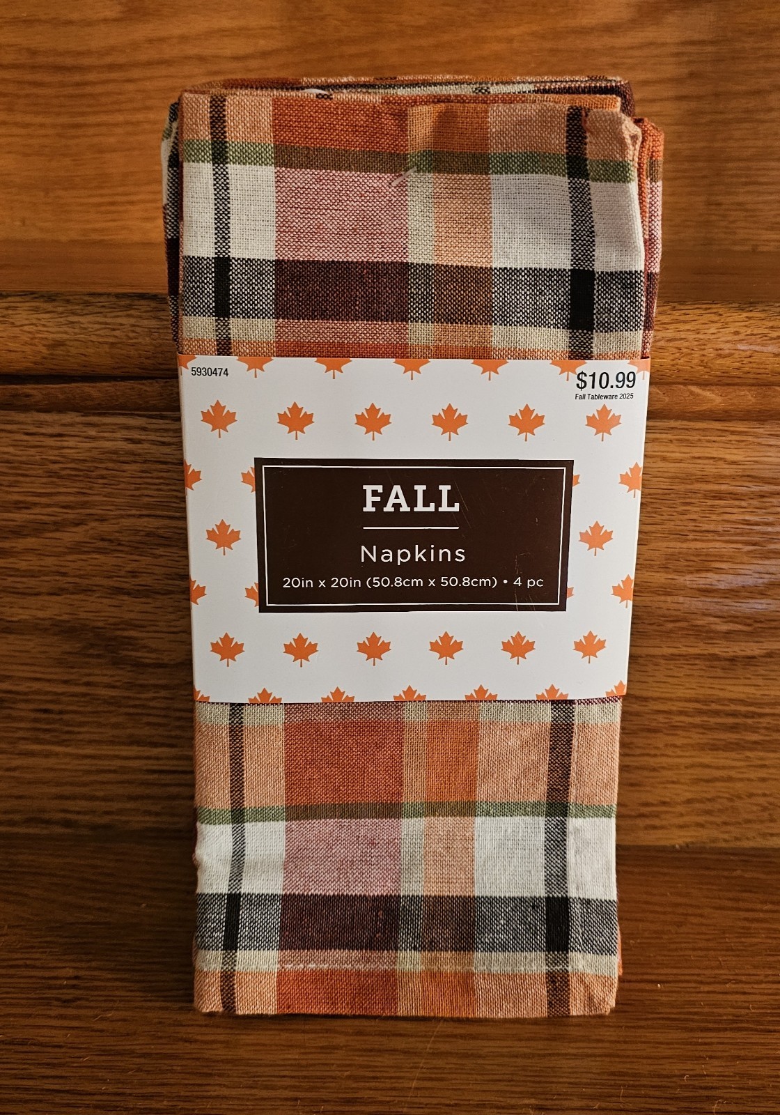Plaid Dinner Napkins 4pc Set 100% Cotton Rust Brown Beige MW NEW 20x20" gallery