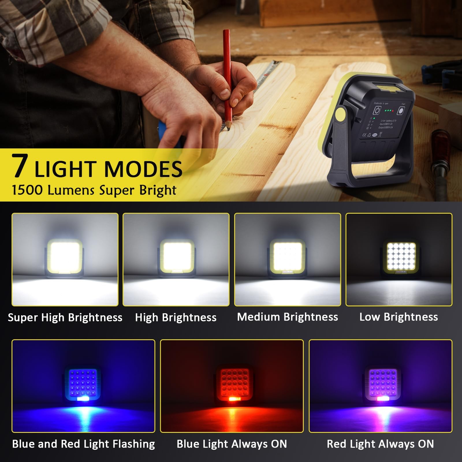 30W Rechargeable LED Work Light- 1500LM Portable Magnetic Lights, 7 Light Mod... gallery