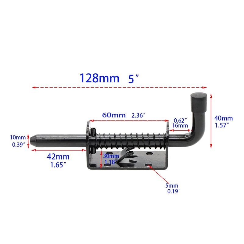 5 Inch Spring Loaded Latch Bolt, Heavy Duty 3/8 inch x 5 inches, Black gallery
