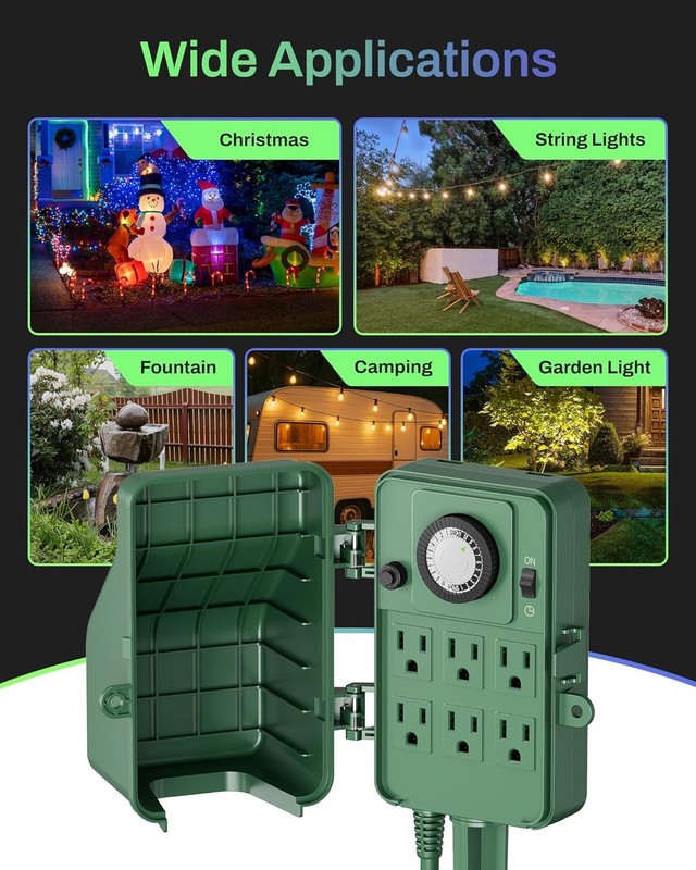 BN-LINK 24 Hour Outdoor Mechanical Timer 6 Outlets Garden Power Stake Waterproof gallery