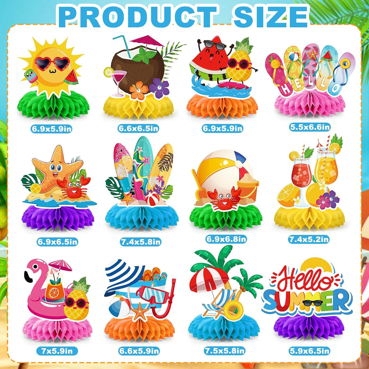 12Pcs Beach Party Decorations,Summer Party Decorations Honeycomb Centerpiece for gallery