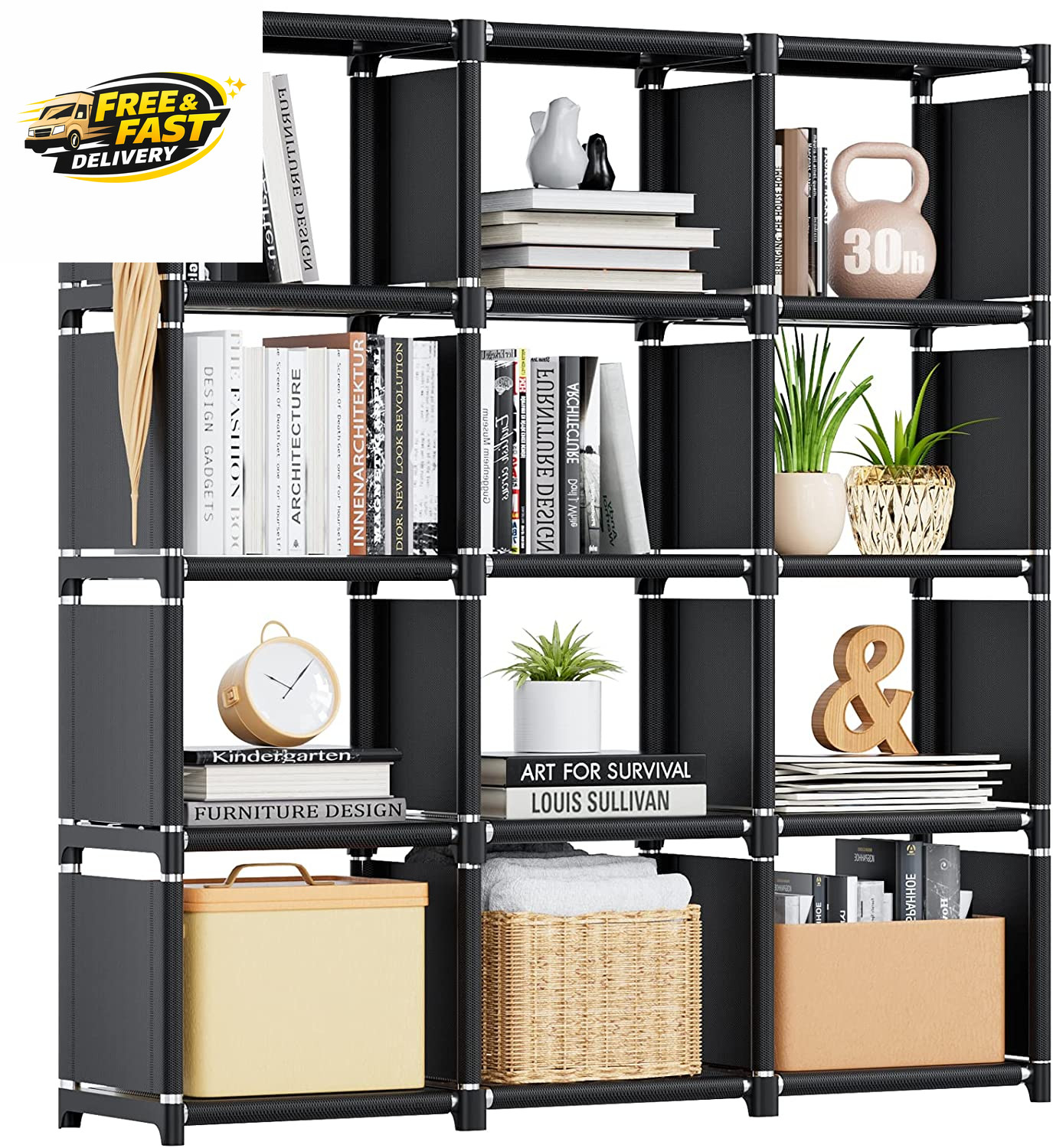 Book Shelf, 12 Cube Storage Organizer, DIY Bookcase, Metal Bookshelf,Tall Book C gallery