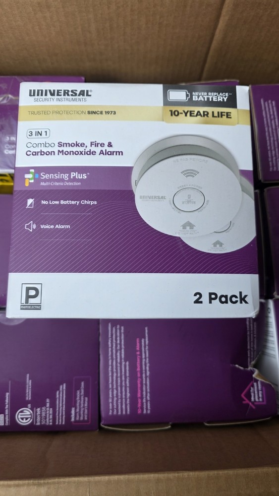 2-PACK Universal Security Instruments 3-in-1 Smoke, Fire & Carbon Monoxide Alarm