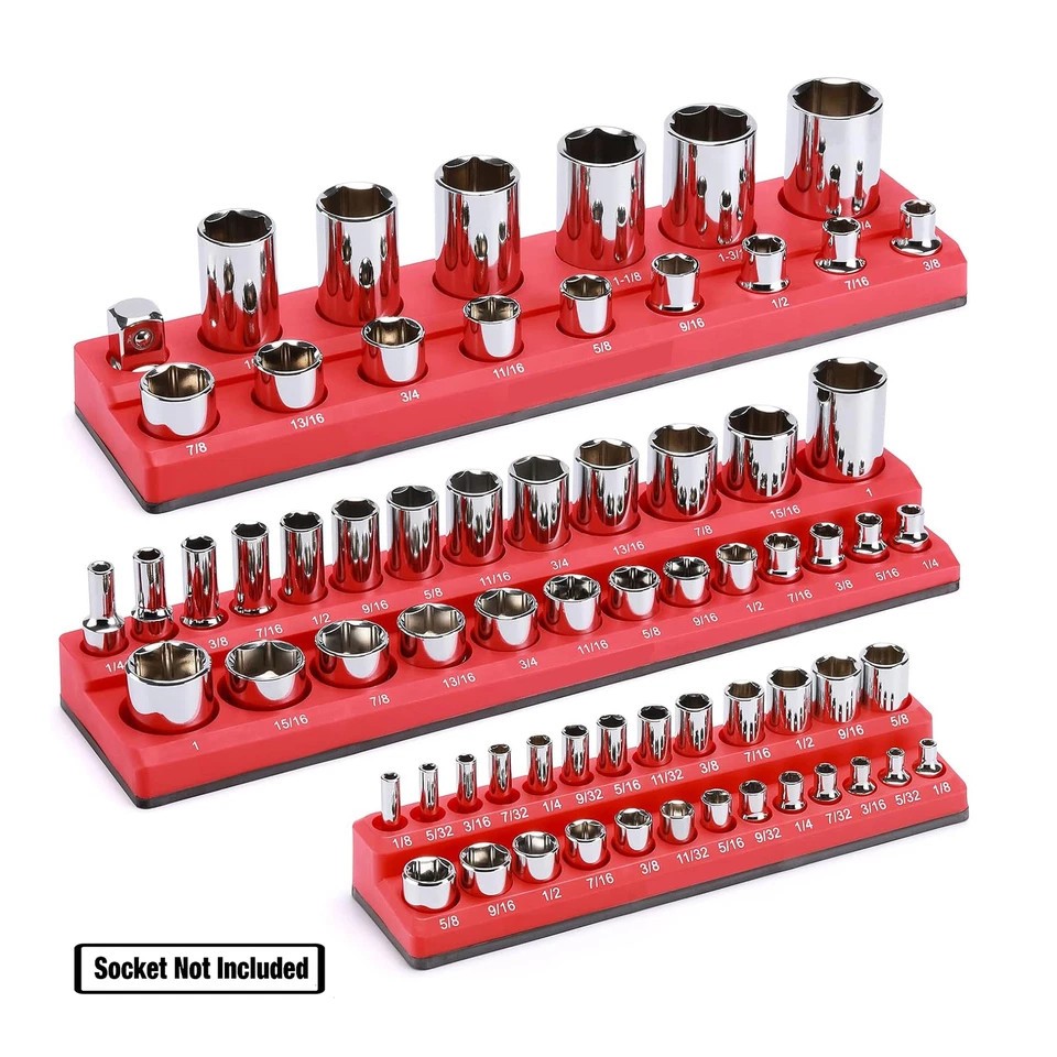 6-PACK Set Magnetic Socket Organizer Holder 1/4'' 3/8'' 1/2'' Drive SAE Metric