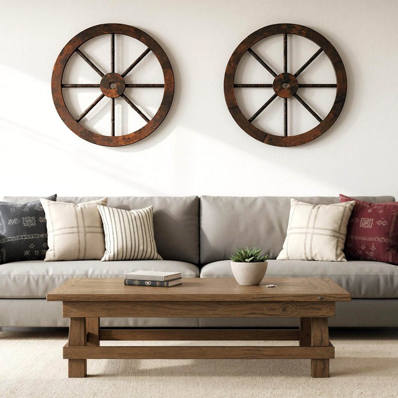 2 PCS Rustic 24” Wood Wagon Wheels Carbonized Solid Fir Wood for Party Bar gallery