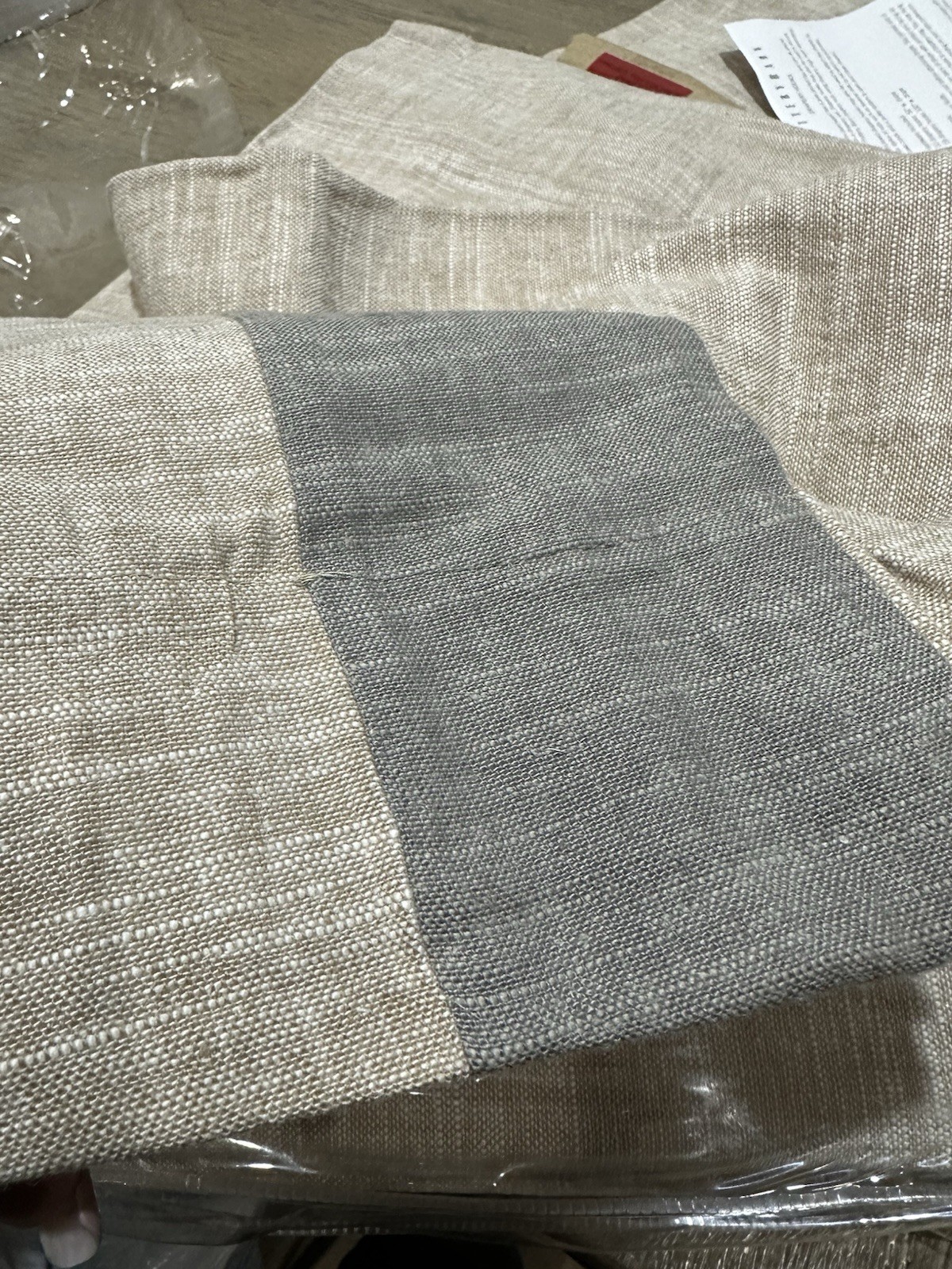 Pottery Barn 1 EMERY Oatmeal Framed Border Drape 50x84" Gray multiples available gallery