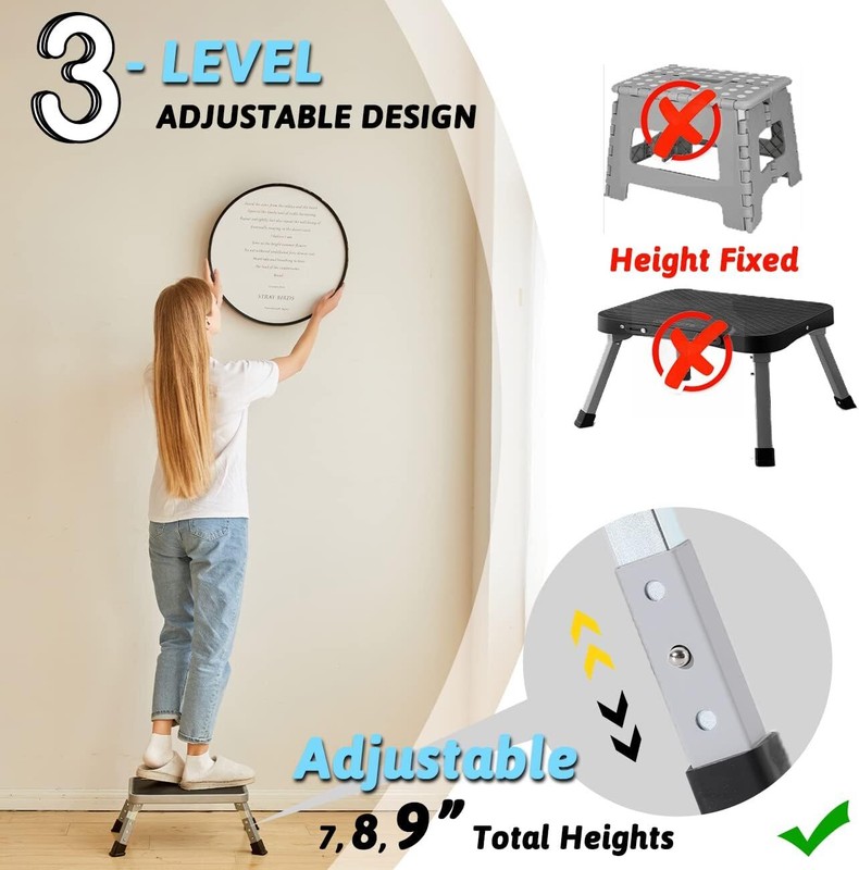 3 Levels Adjustable Folding Step Stools for Adults Sturdy Metal RV Step Stool gallery
