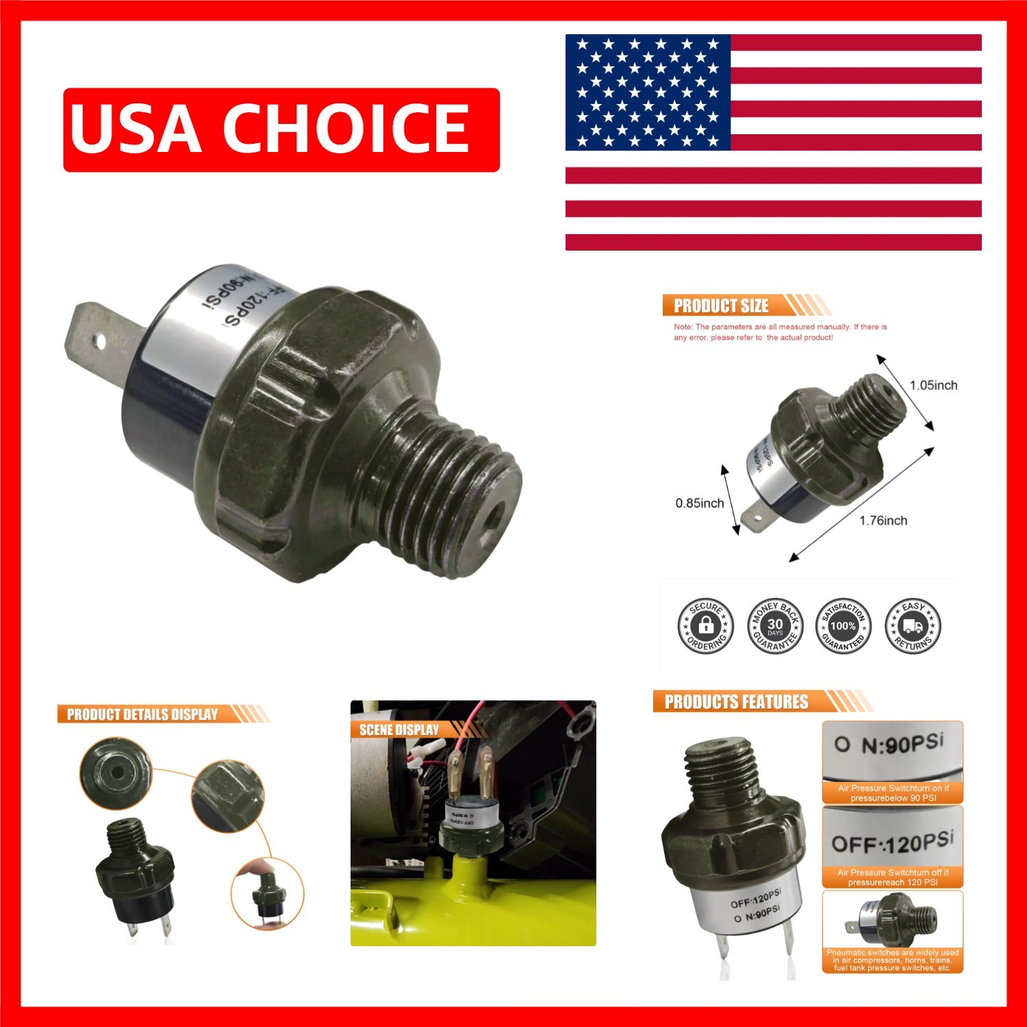 Compact 90-120 PSI Pressure Switch with Protection – Black/Silver Finish gallery