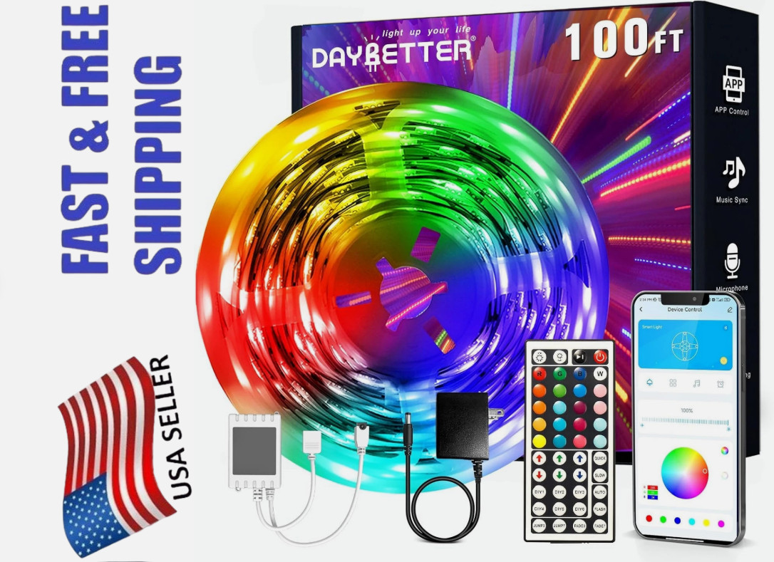 100Ft LED Strip Lights, Smart Light with App and Remote Control, RGB LED Lights. gallery