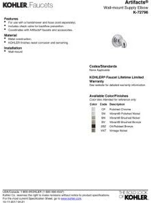 K-72796-SN Artifacts Wall-Mount Supply Elbow, Vibrant Polished Nickel gallery