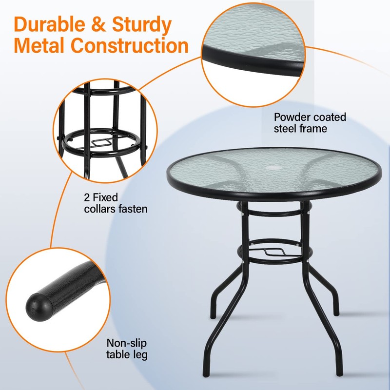 Fdw Outdoor Table Patio Table Dining Table Tempered Glass Umbrella Hole For gallery