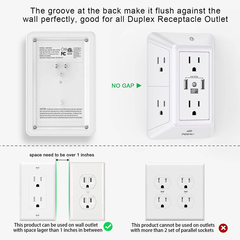 Multi Plug 6 Outlet Surge Protector Extender with 3 USB Ports (1 USB C) and Nigh gallery