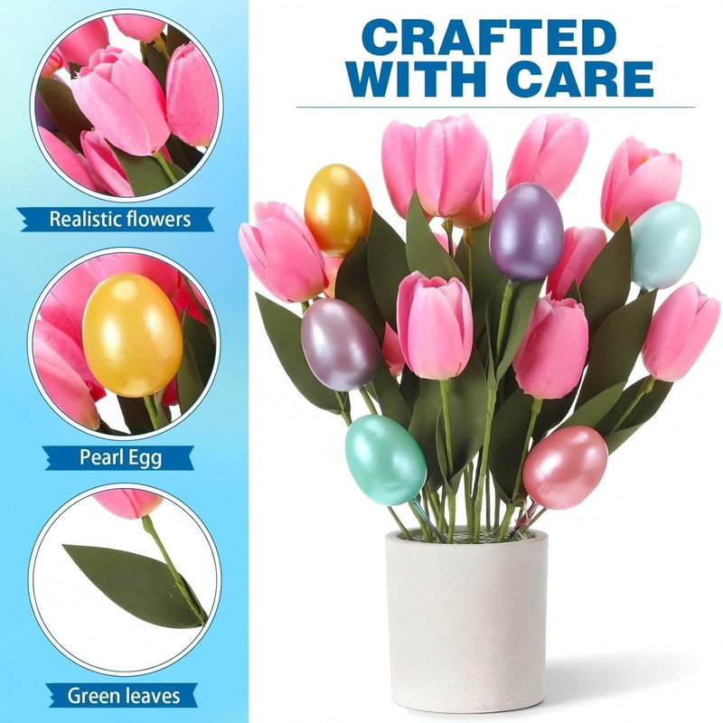 Easter Decoration Artificial Easter Tulip and Egg in Pot 12" Tall Potted Spri... gallery
