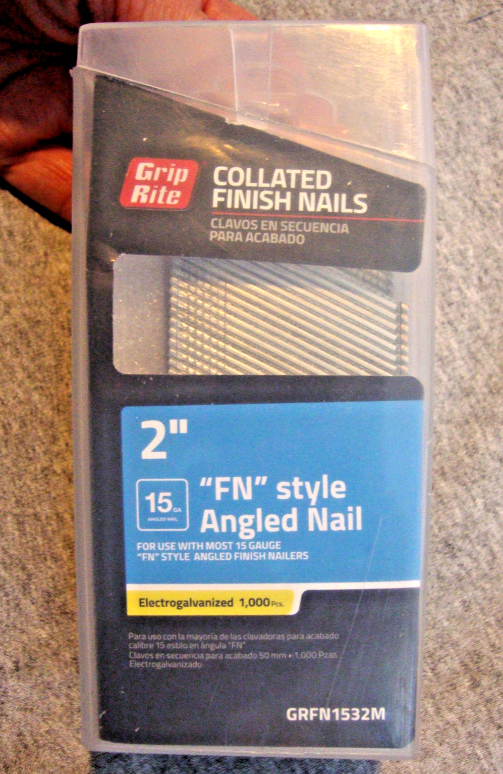 Grip-Rite 2" Collated Finish Nails 15 Ga Electrogalvanized “FN” Style (1000 pcs) gallery