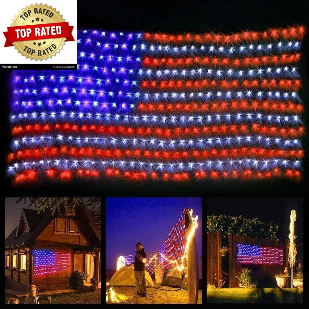 American Flag String Lights Waterproof Led Flag Net Light with 420 Super Bright gallery