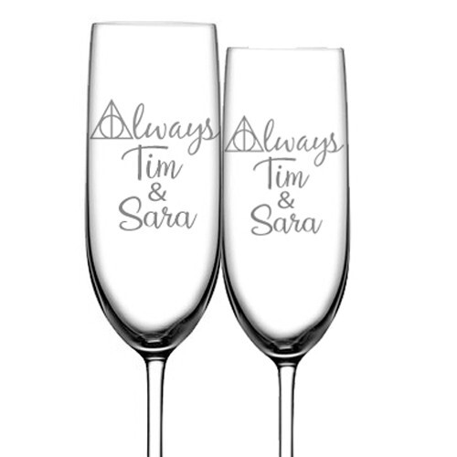 Always Personalized Wedding Champagne Flutes -Set of 2 glasses for toasting/brid gallery