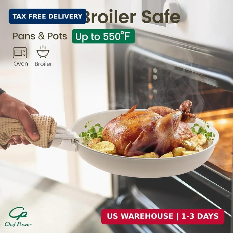 Chef Power Ceramic Cookware Set Non Toxic with Detachable Handles, Healthy Nonst gallery