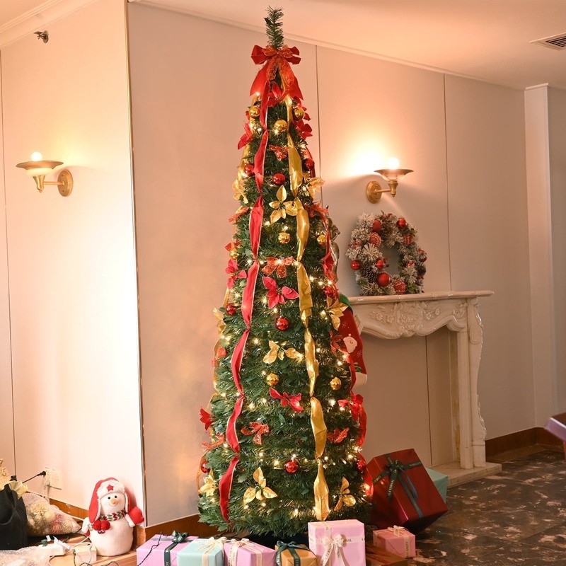 6ft Pop up Christmas Tree Prelit Pull up Artificial Xmas Tree Home Party Decor gallery