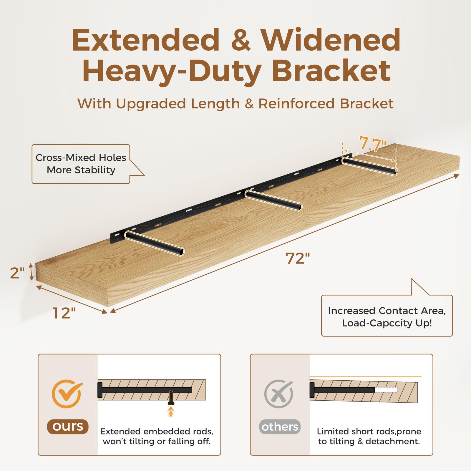 Floating Shelf 72 Inch 12 Deep Wall Mount Oak Invisible Bracket Memories Mantel gallery