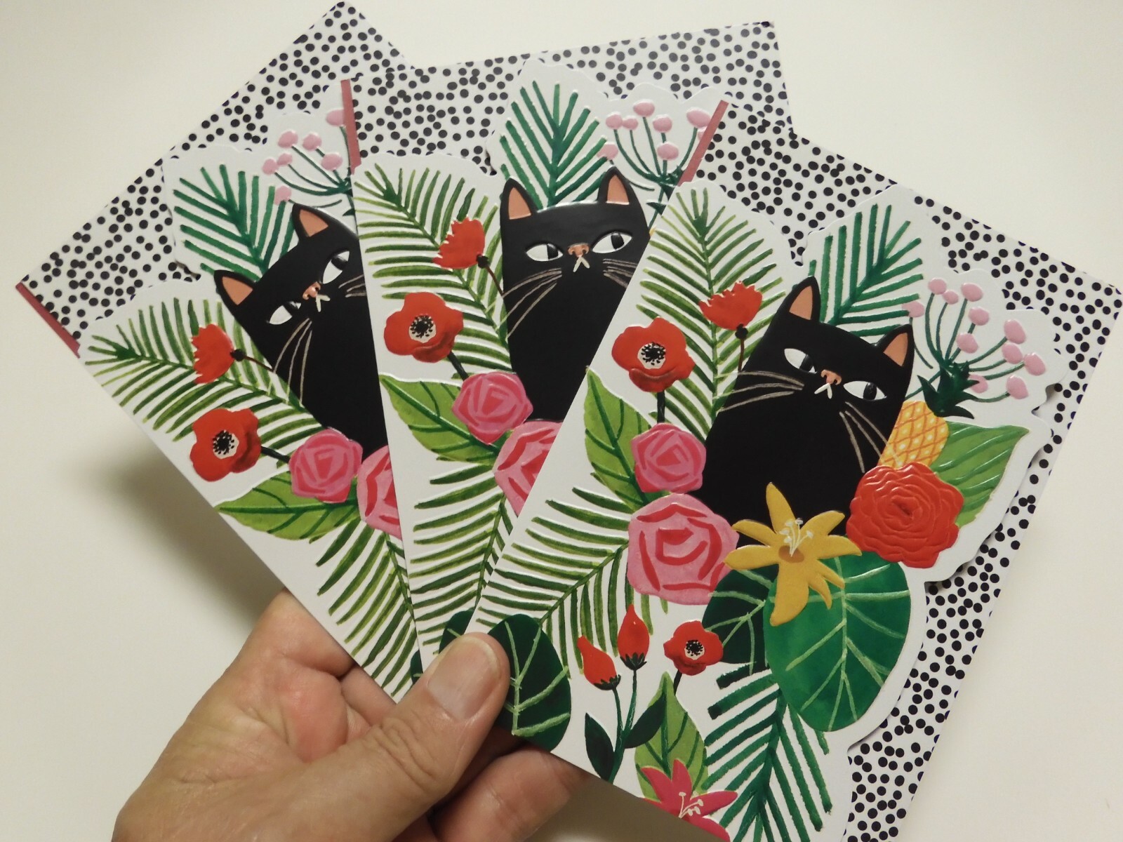 3 Cards Hallmark BLANK CARDS Colorful Delightful Black Cat in the Garden Trifold gallery