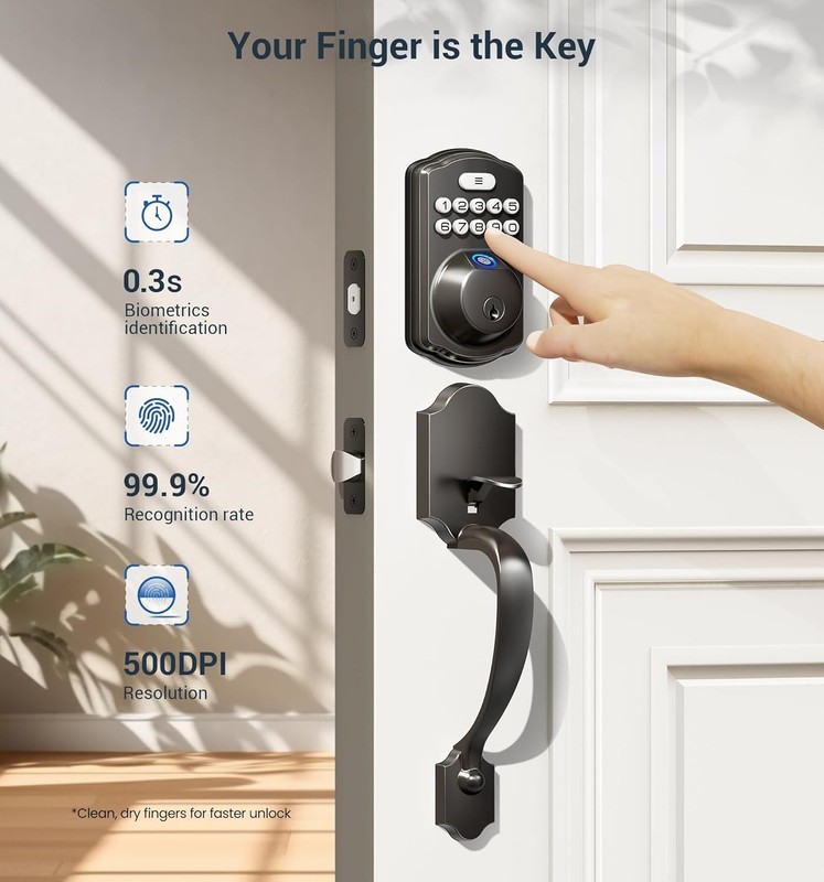 Fingerprint Door Lock Set, Keyless Entry Door Lock, Front Handle Set, Electro... gallery
