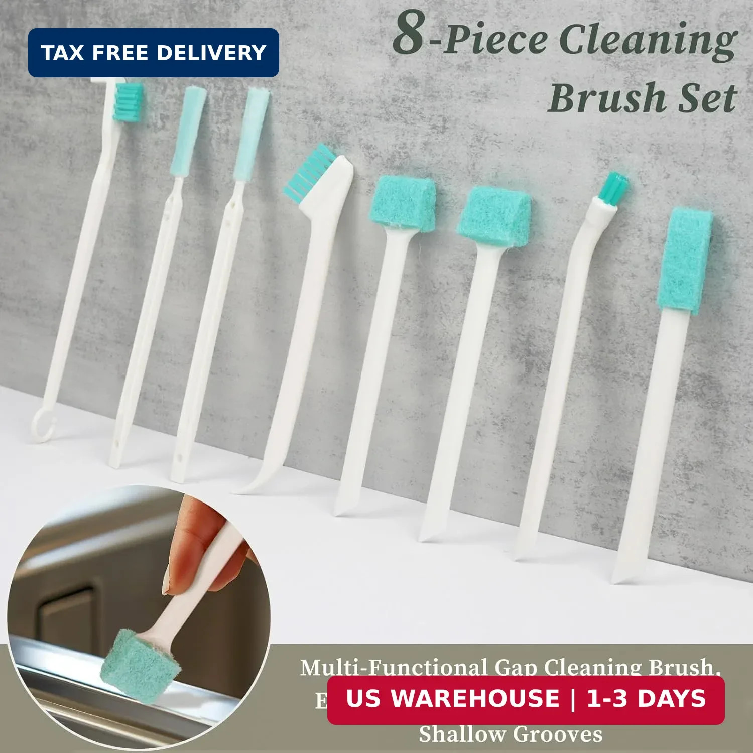 8-Piece Small Cleaning Brush Set for Tight Spaces, Mini Crevice Brushes for Hous gallery