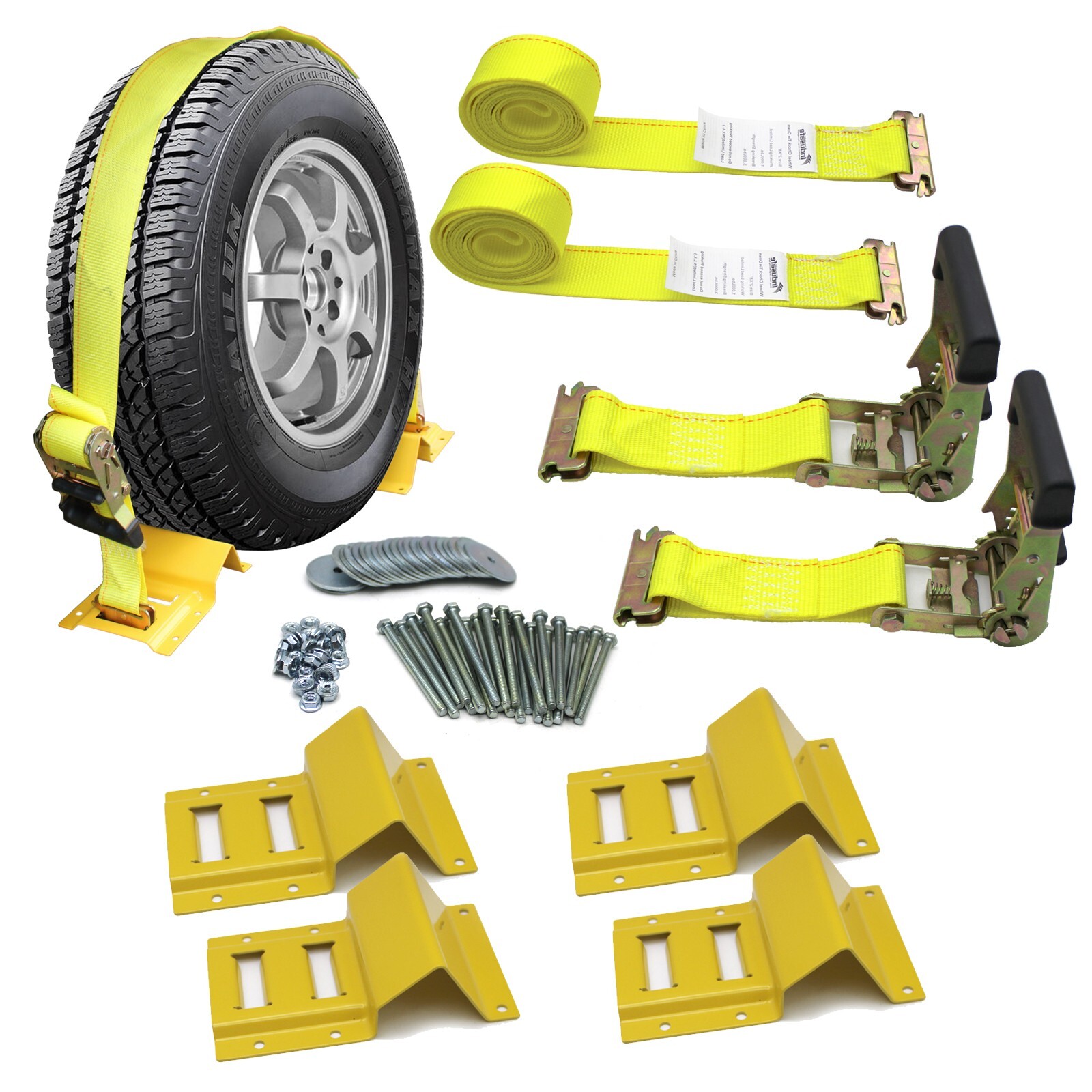 Wheel Chock Tie Down Strap Kit for Trailer ATV RZR UTV Tie Down Strap, 2 Wheels gallery