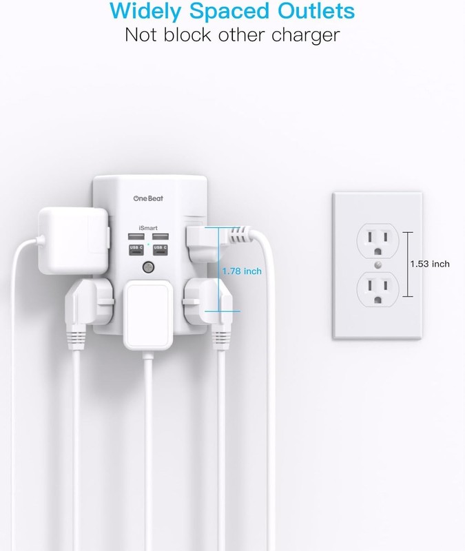 5 Outlet Extender Surge Protector Multi Plug Wall Adapter USB Charger Ports with gallery