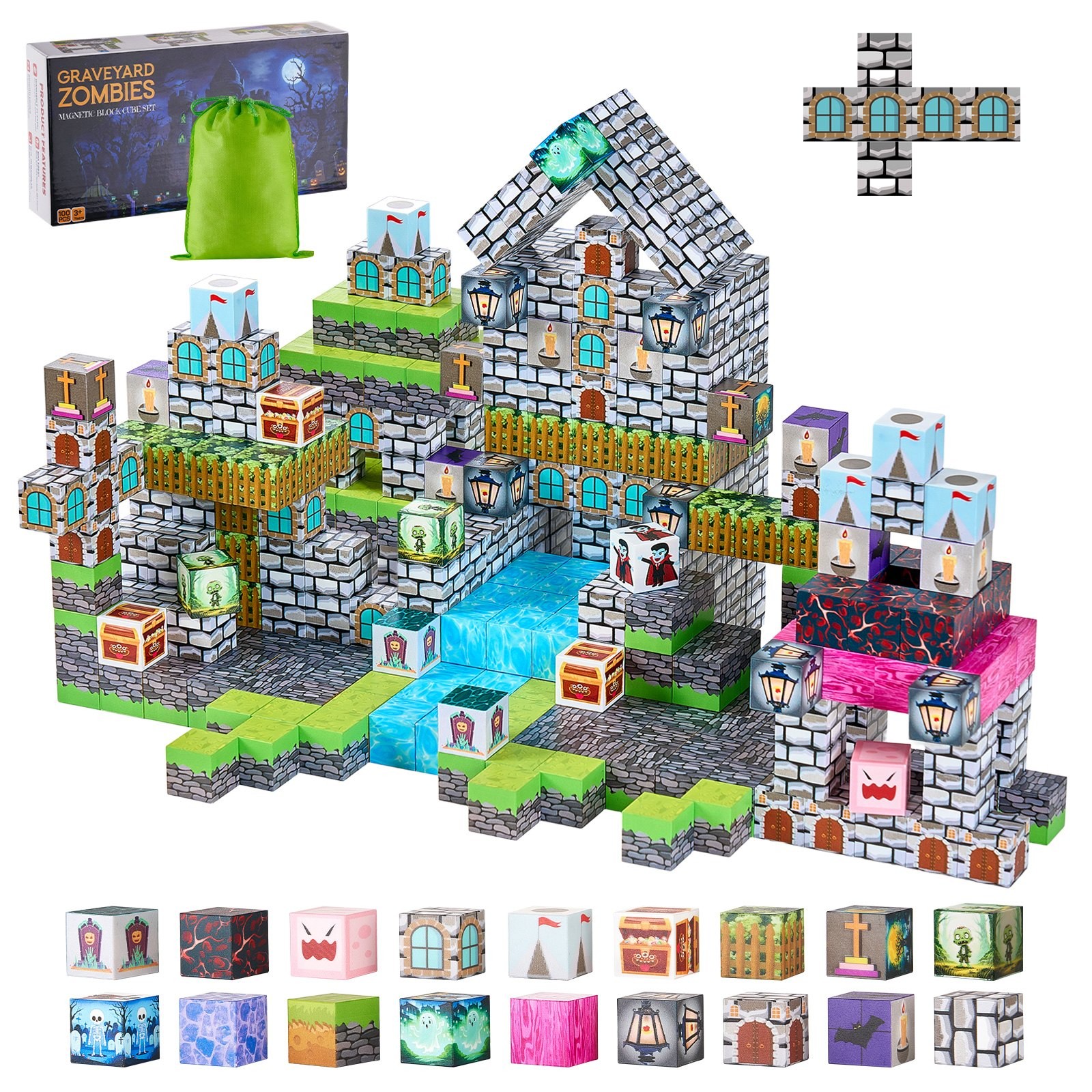 Magnetic Blocks, 100 PCS Cemetery Zombies Set, Magnetic Building Cubes for Kids, gallery