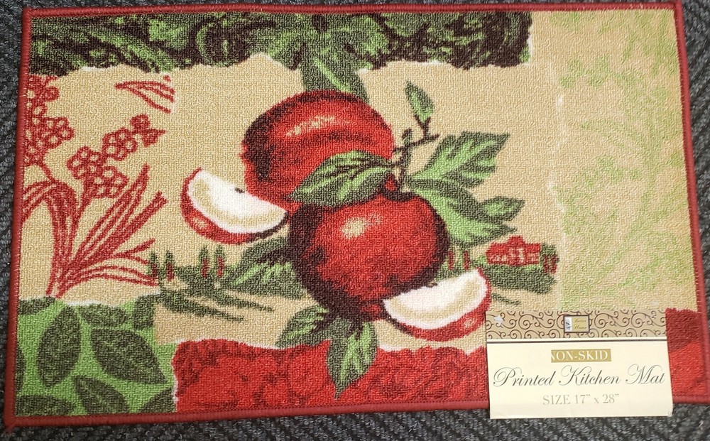 PRINTED NYLON KITCHEN RUG (nonskid latex back)(17" x 28") APPLES ON THE FARM, BH