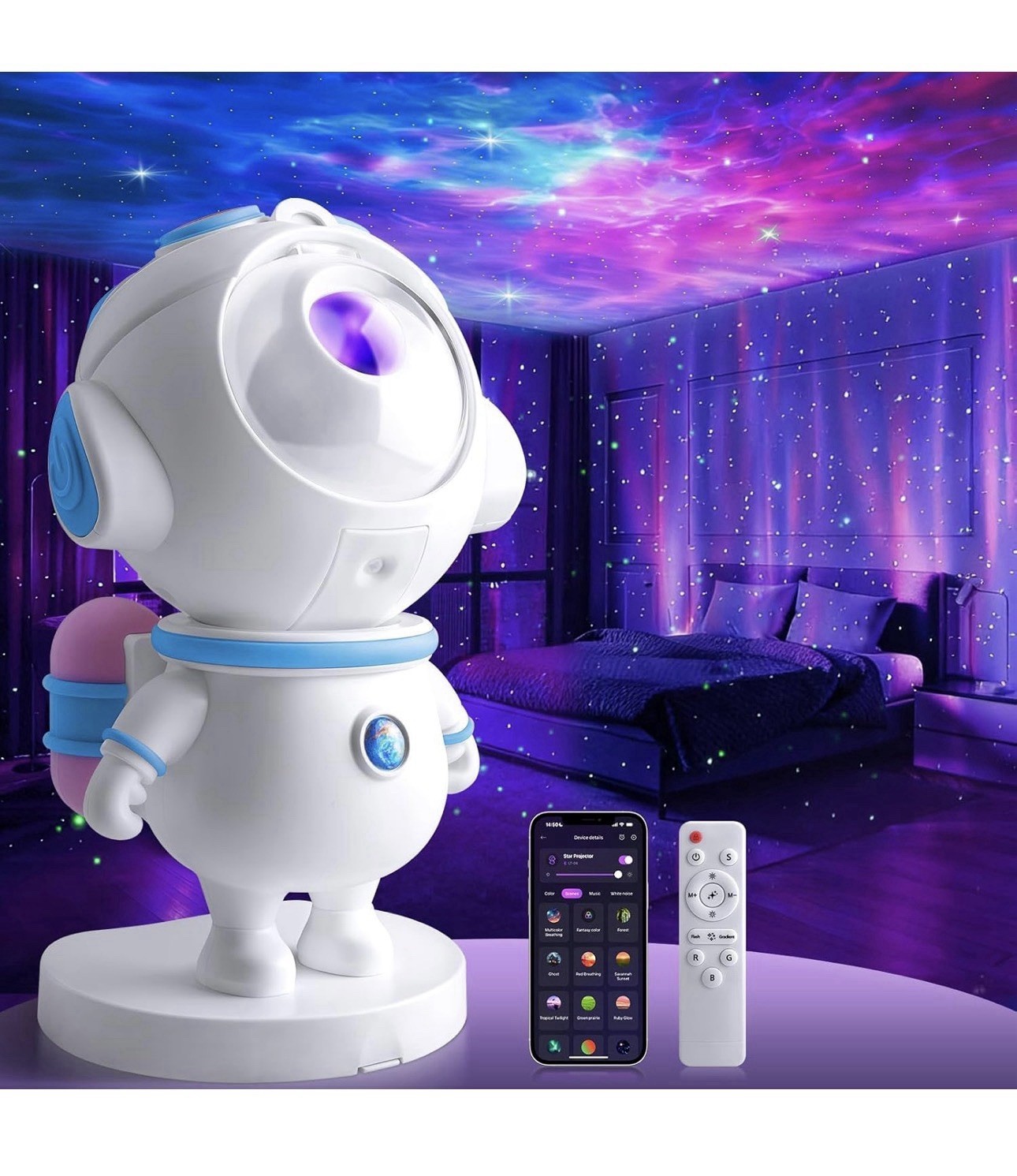 Astronaut Galaxy Star Projector LED Night Light Aurora w/ Remote App Timer gallery