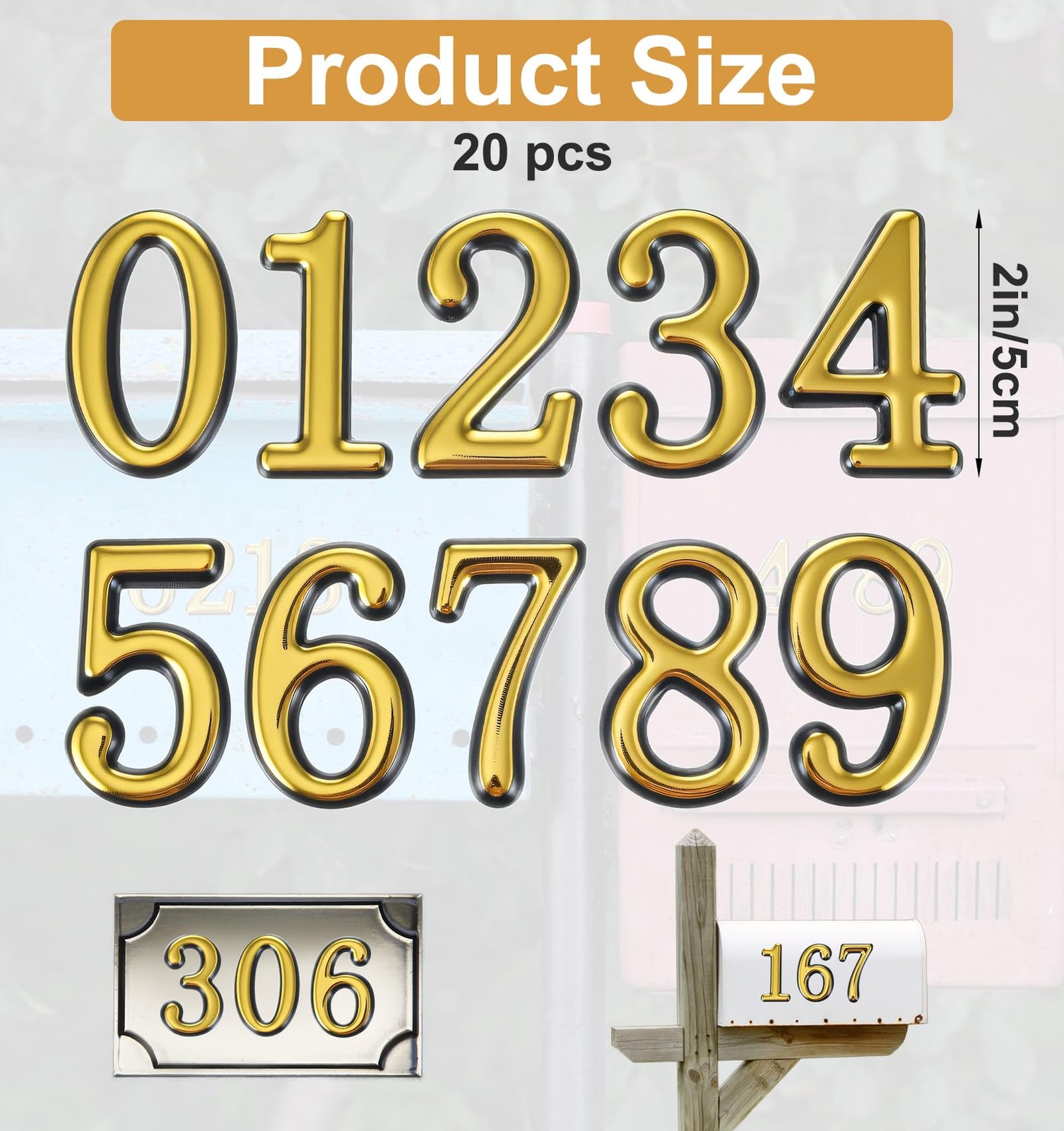 20Pcs Gold Mailbox Numbers, 2 Inch Mail Box Numbers for Mailbox Outside, Self... gallery
