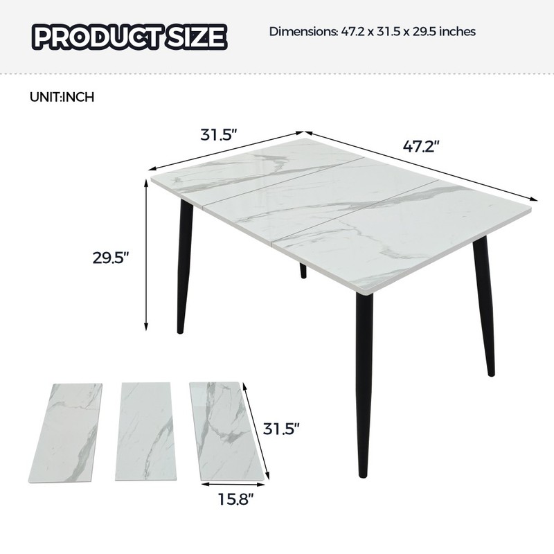Rectangular Wooden Dining Table White Wood Metal Frame 4 6 Seater Space Saving gallery
