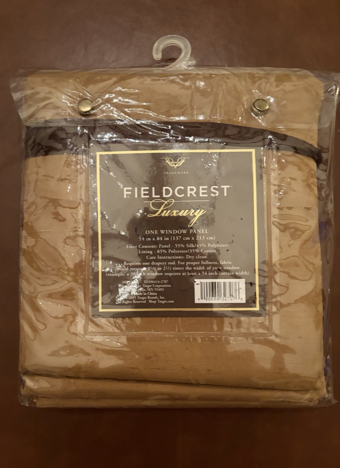 NIP Fieldcrest Luxury Curtain Panel Golden Brown Scrollwork VGT Silk Blend 54x84 gallery