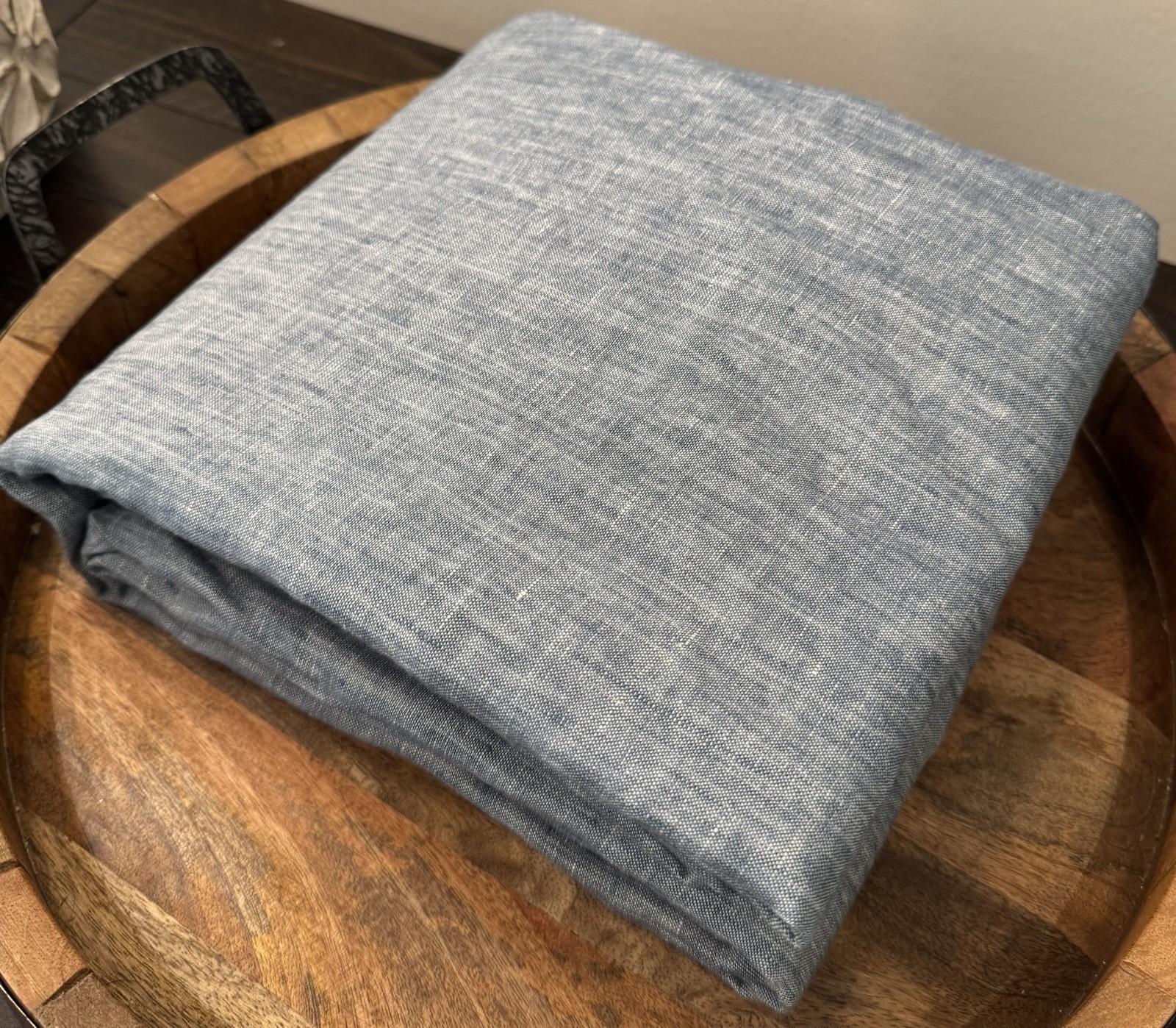 Pottery Barn Belgian Flax Linen Curtain Panel Blue Chambray 50”x84” Cotton Lined gallery