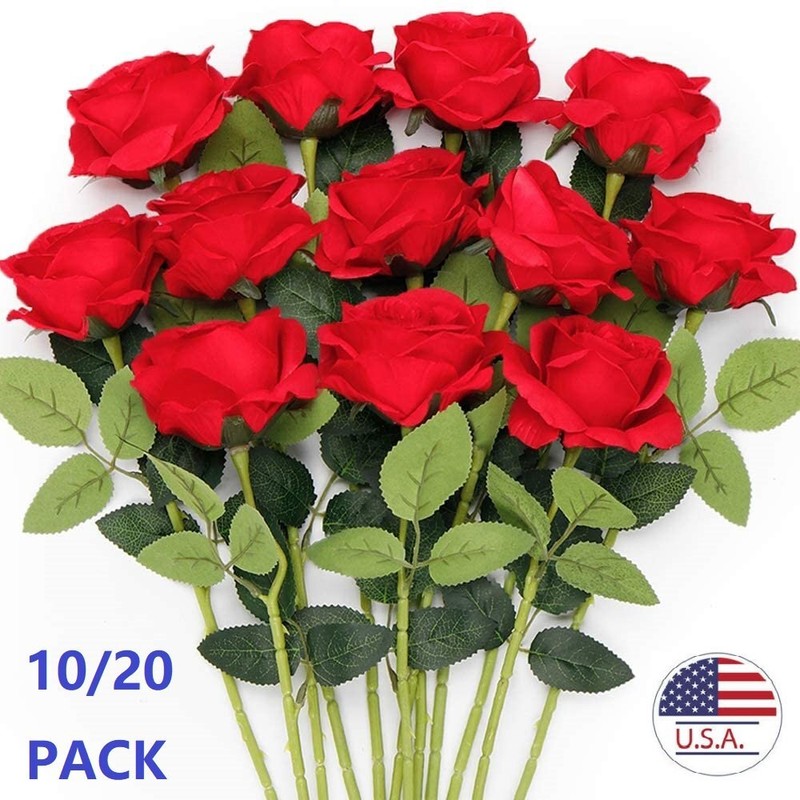 20Pcs Red Silk Roses Artificial Flowers Realistic Bouquet Home Decor valentine gallery