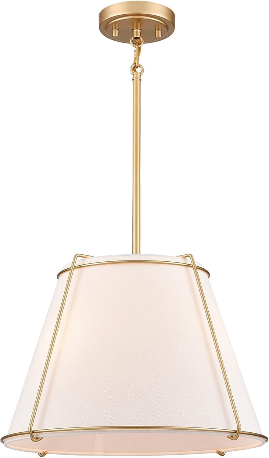 Cone Pendant Light Fixture with Metal Lantern Fabric Drum Shade Gold Chandelier gallery