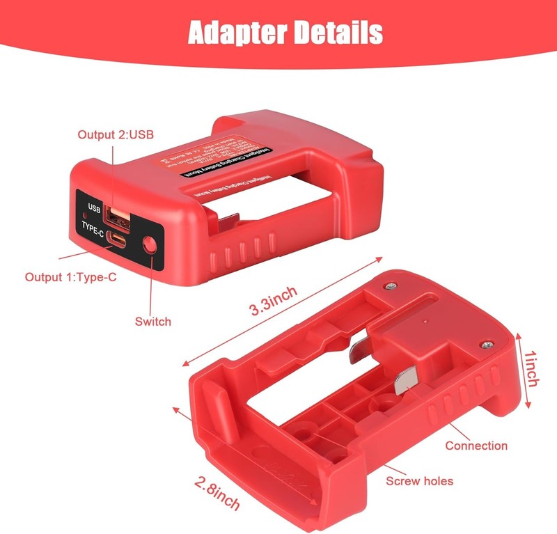2-Pack USB Charger Adapter for Milwaukee M18 Battery Type-C & USB Adapter only gallery