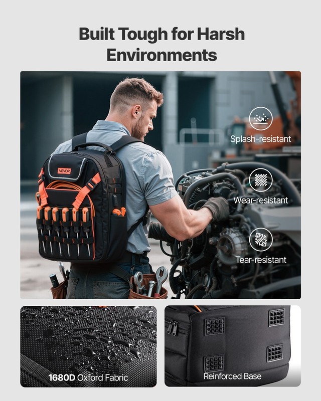 VEVOR Tool Backpack 45 Pockets Tear-resistant Jobsite Backpack for Electrician gallery