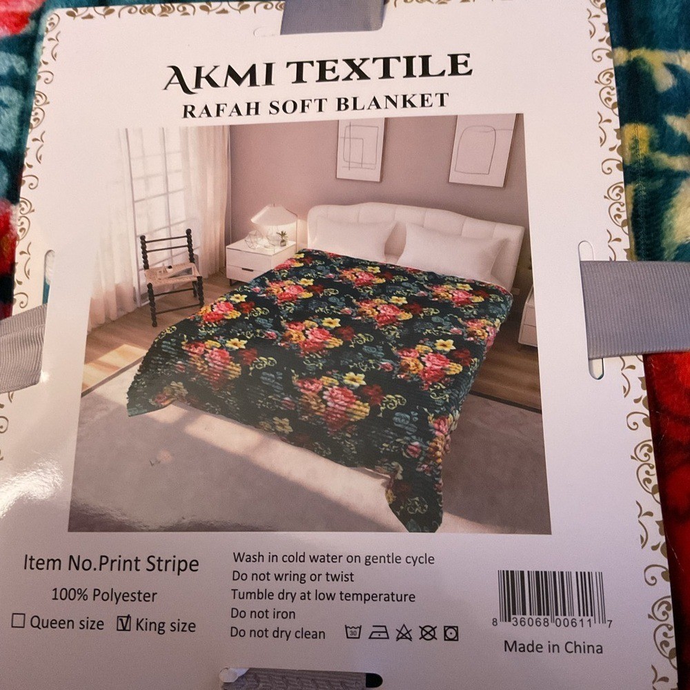 NWT King Floral Rafah Soft Plush Blanket - Black Floral Design gallery
