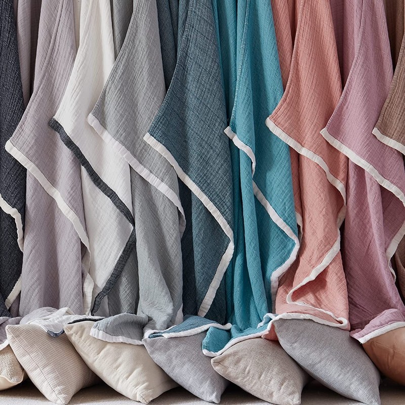 SE SOFTEXLY Cotton Muslin Blankets 4-Layer Linen Texture Blankets for Bed Couch, gallery