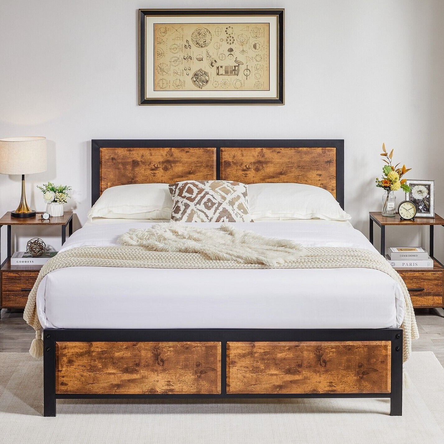 Bed Frame With Wooden Headboard Twin/Full/Queen Size Heavy Duty Metal Platform gallery