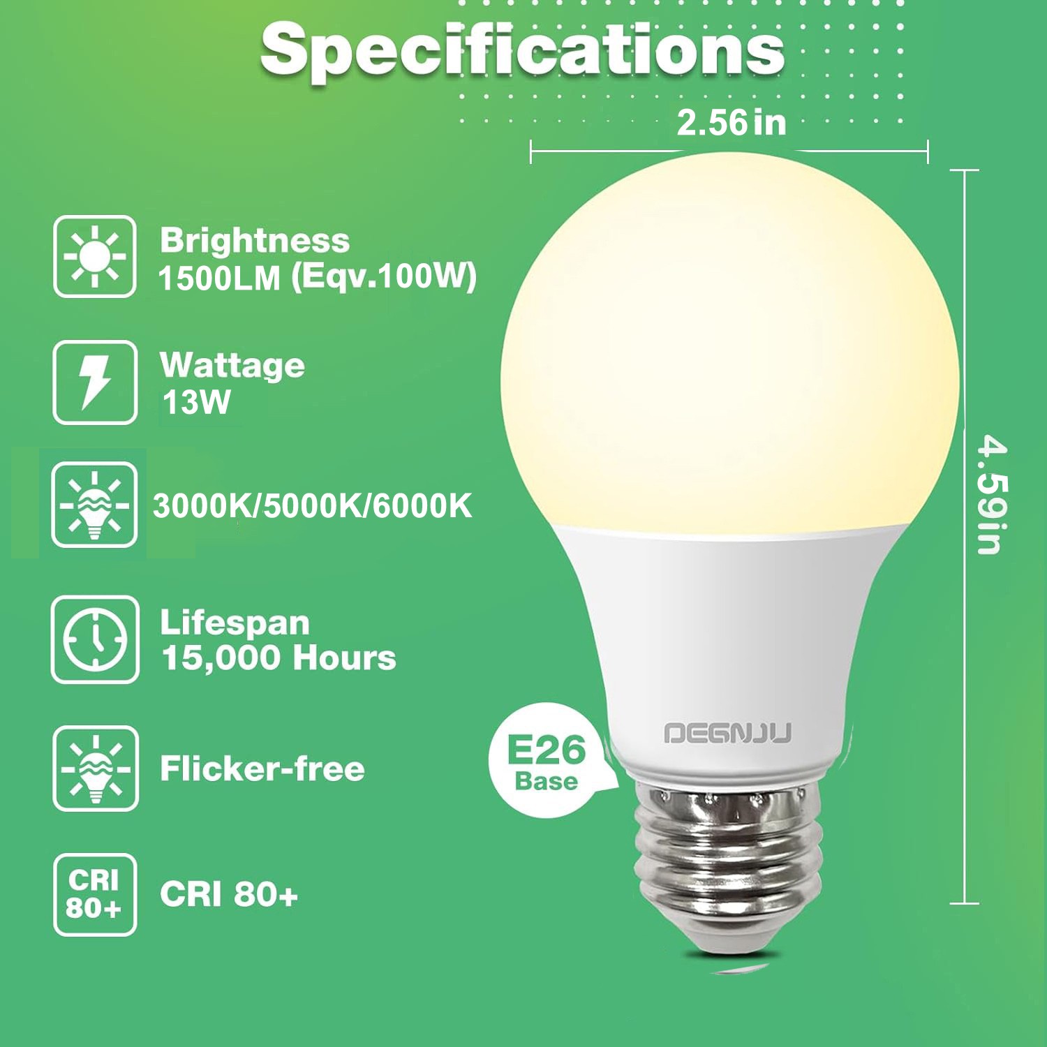 8/16 Pack A21 LED Light Bulbs 3000K/5000K/6000K 3-Color E26 Base 13W 1500LM gallery