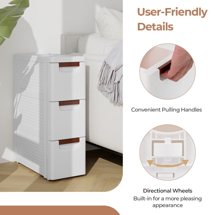 3Drawer Small Space Rolling Organizer Unit Narrow Storage Cabinet Built-In Wheel gallery
